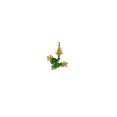 Frog 3/D with Green Enamel on Front Small Pendant with 